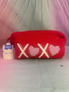 Spritz Red Zip Pouch with Pink Heart XOXO Design
